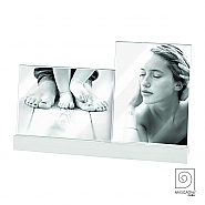 Acrylic double photo frame with wooden base white 2x13x18