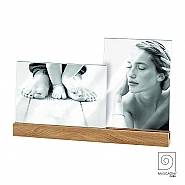 Acrylic double photo frame with wooden base 2x13x18