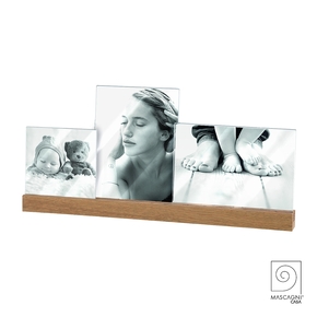 Acrylic double photo frame  A1159V with wooden base oak 3x13x18